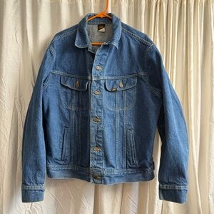 Vintage LEE Denim Jean Trucker Jacket 153438 Sz 44L Made In USA Dark 70s 80s